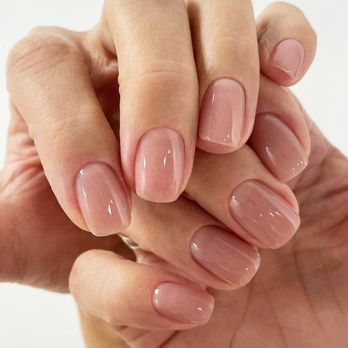 GLAMERMAID Press on Nails Extra Short Squoval, Fall Nude Gel Glue on Nails, 24Pcs Glossy Round Reusable UV Finish Fake Nails Acrylic False Nails Manicure Kits for Women