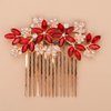 Teyglen Women's Dainty Silver Gold Rhinestones Hair Comb - Luxurious Hair Accessories with Shiny Red Blue Rhinestones, Bridal Side Hair Combs for Women Bride Girls (Gold, Red)