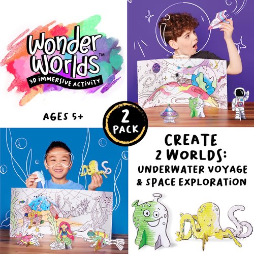 Creativity for Kids Wonder Worlds 3D Coloring Craft Kit 2 Pack: Outer Space and Underwater Voyage - Gifts for Boys and Girls Ages 5-8+