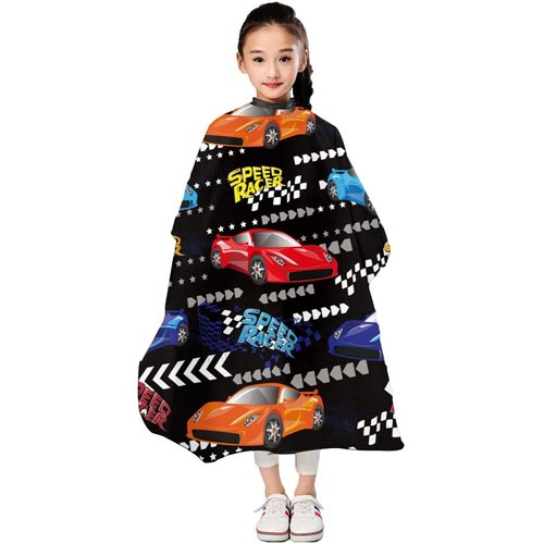 ONE TO PROMISE Car Barber Cape,Speed Car Cool Speed Racer Colorful Hair Cutting Cape for Kids Boys Girls,Professional Haircut Salon Cape with Adjustable Snap Closure for Haircuts,Makeup,Hair Dye