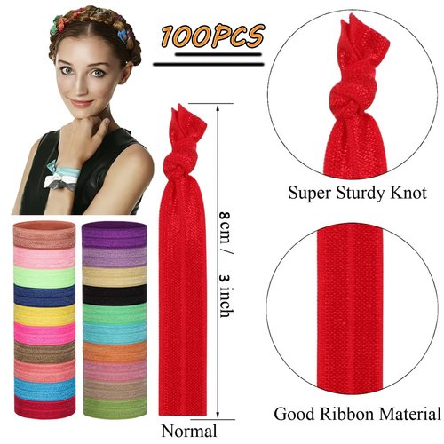 100pcs Colorful Elastic Hair Ties Candy Color Ribbon No Crease Ponytail Holder Yoga Twist Elastics Bands Bracelet or Hair Ties for Women Girls' Hair Accessories
