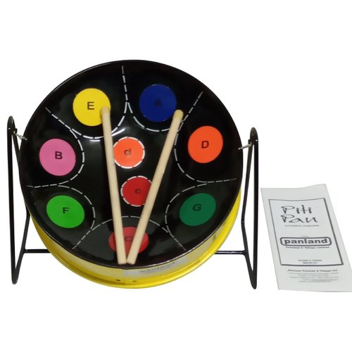 Miniature Steelpan (Steel Drum) 10 Inch Diameter 9 Notes with Easy Instructions for Beginners (RAINBOW PITIPAN) - Yellow & Black