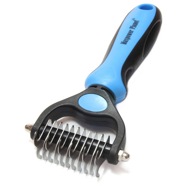 Maxpower Planet Pet Grooming Brush - Double Sided Dematting Undercoat Rake for Dogs and Cats, Extra Wide Pet Brush to Reduce Shedding by 95% (Blue, S)