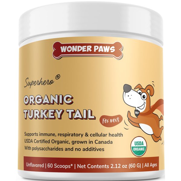 Wonder Paws Organic Turkey Tail Mushroom for Dogs – Powerful Turkey Tail for Dogs Mushroom Powder for Immunity, Respiratory, Digestion & Cellular Health–with Beta Glucans & Polysaccharides- 2.12 oz