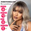 SPFAMI Short Bob Ombre Brown White Wavy Wigs with Bangs for Women Natural Shoulder Length Wig Women's Charming Heat Resistant Synthetic Wigs for Daily Party Use