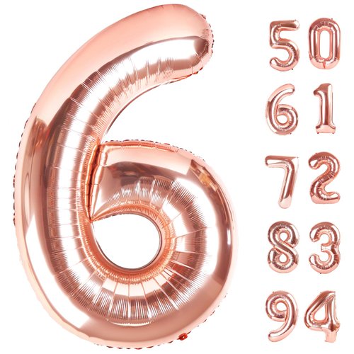 Rose Gold 6 Balloon, Number Balloons 40 Inch, 6th Balloons for Birthday Decorations, Rose Gold Party Supplies 6 Birthday Balloon, Number 6 Balloon