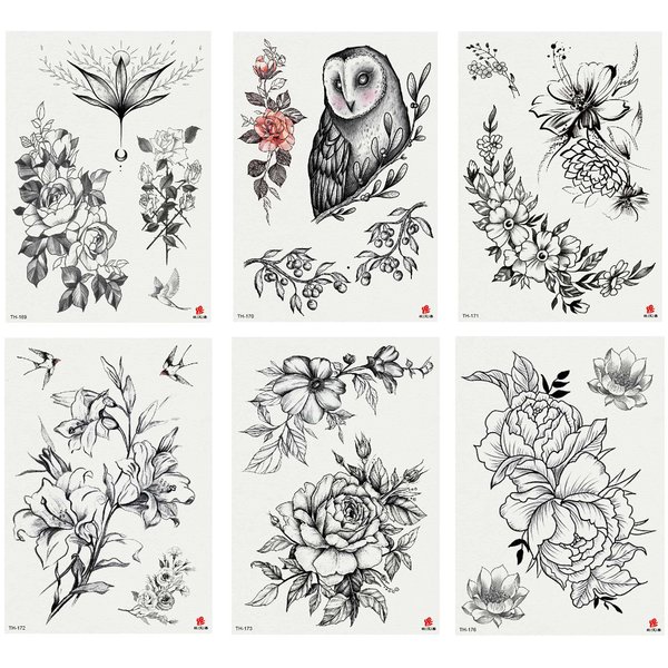 Nutrition Bizz Temporary Tattoos for Women Kids Teen Arm Tattoo Fake Tattoo Lotus Cherry Blossoms Biker Tattoo Waterproof Stickers Beach Arms Shoulders Chest & Back (Pack of 6# 3)