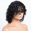 Mjiokii Human Hair Wig with Bangs for Black Women Glueless Short Water Wave Curly Bob Wigs Human Hair with Bang 180% Density None Lace Wavy Bang Wig 100% Brazilian Virgin Hair Natural Black 12 Inch