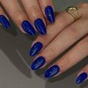 Royal Blue Press On Nails Short Oval,Xcreando Almond Fake Nails Glue on Nails Short,Acrylic Nails Press ons,Gel Nails False Nails Short,Stick on Nails for Women and Girls in 24 PCS