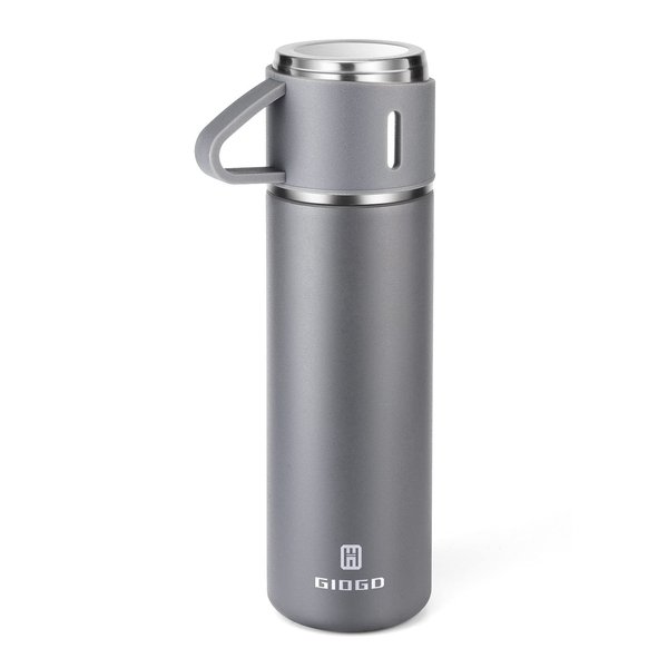 Stainless Steel Thermo 16.9oz Vacuum Insulated Bottle with Cup for Coffee Hot drink and Cold drink water flask.(Gray,Single)