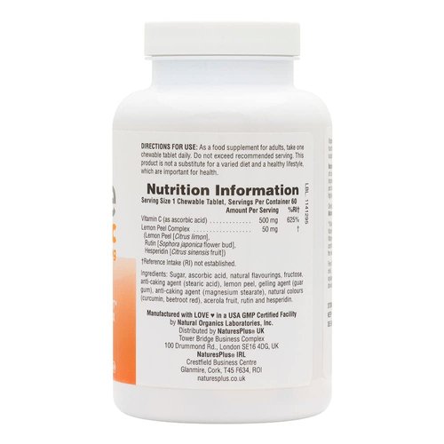 NaturesPlus Immune Vitamin C, Citrus - 100 Chewables - All-Natural Immune System Support - High-Potency Formula with Bioflavonoids & Superfoods - Non-Acidic & Gentle on The Stomach - 100 Servings