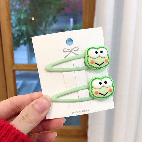 2Pc Green Geometric Trendy Frog Headwear Women Hair Clips,Duckbill Side Clips,Korean Barrettes,BB...