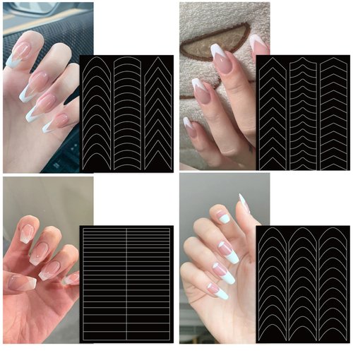 French Manicure Strip Stickers Self-Adhesive French Tip Nail Guides, Moon Star Flower Shaped V-Shaped Nail Art Decoration Stencil Tools for Women Acrylic Nail Edge Auxiliary 8 Sheets