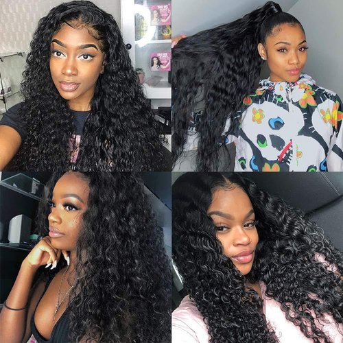 mdgfge Lace Front Wigs Synthetic Wig Pre-Plucked Glueless Curly Lace Frontal Wigs Wet and Wavy Human Hair Wigs for Black Women Brazilian Virgin Natural Color (28 Inch)