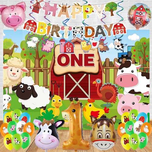 Farm Animals Theme Party Decorations One Number Balloons Farm Barn Animals Backdrop Banner Farmhouse Animals Decor Party Farm Animal Balloons 1st Birthday Party