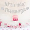 MonMon & Craft Little Miss Threenager Banner/Children Girl 3rd Birthday Party/Hello Three Sign/Little Girl Three Years Old Birthday Party Decorations - Silver Glitter