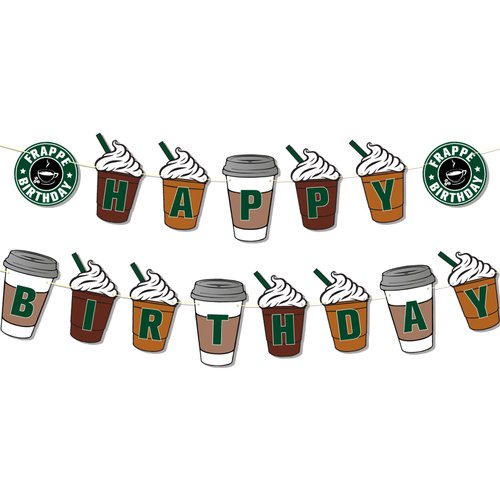 Ushinemi Coffee Party Decorations Frappe Happy Birthday Banner Coffee Cafe Birthday Party Supplies