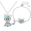 Lovely Rainbow Rhinestone Cat Jewelry Set For Girls Pendant Necklace For Girl Bracelet For Girl Jewelry Gift For Girls Daughter Granddaughter Niece Christmas Gift Girl Birthday Gift