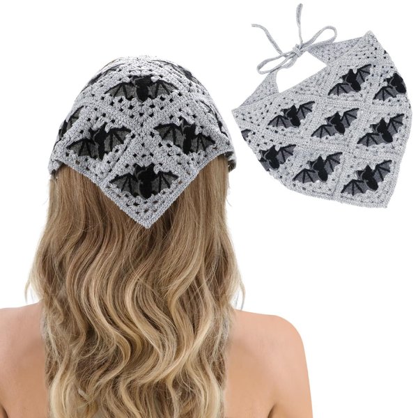 SENMAY Bandanas for Women Hair Scarf Crochet Halloween Headband Black Knitted Triangle Headscarf Wrap for Teen Girls Gifts Hair Accessories Bat