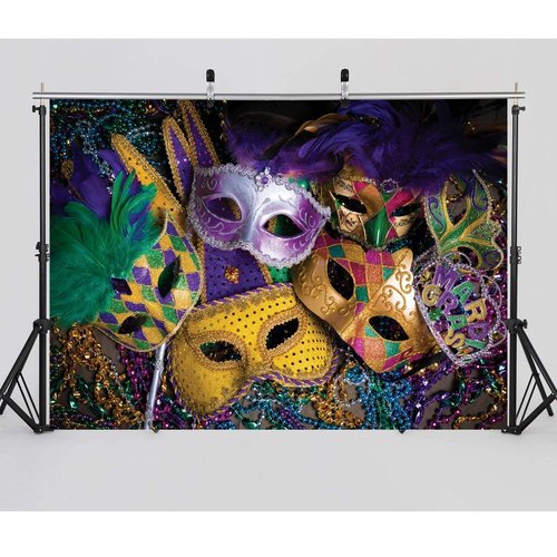 CHAIYA 7X5FT Mardi Gras Theme Photography Backdrop Masquerade Backgrounds Birthday Dancing Party Photo Booth for Wedding Bachelorette Party Decorations Banner