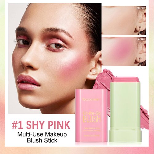 Multi-Use Makeup Blush Stick,Cream Blush Stick,Waterproof Natural Nude,Monochromatic Blush Beauty Wand for Cheek and Lip Tint(Shy Pink)