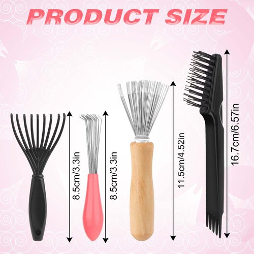 Hairbrush Cleaner Tool Set, 4 PCS Hair Brush Cleaner Rake Comb Cleaning Brush Mini Comb Cleaner Hairstylist Essentials Embedded Tool for Home and Salon Use Removing Hair Dust (4 Style)