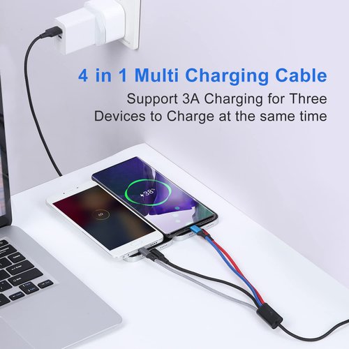 Multi Charging Cable,USB A to 4 in 1 Nylon Braided Dual iP/Type C/Micro Port Fast Charger Cord for iPhone 16 15 14 13 12 Pro Max iPad Mini Air,Galaxy S23/S22/S20,Cell Phones Tablets and More-2Pack