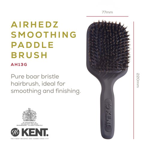 Kent AH13G Airhedz Pro Pure Bristle Paddle Brush (Medium, Grey) - for Smoothing and Finishing