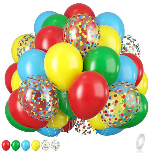 Red Yellow Blue Balloons, Rainbow Assorted Latex Balloons, 12inch Matte Blue Yellow Red Green Latex Balloons Colourful Confetti Star Balloons For Birthday Festival Carnival Circus Game Party Decor