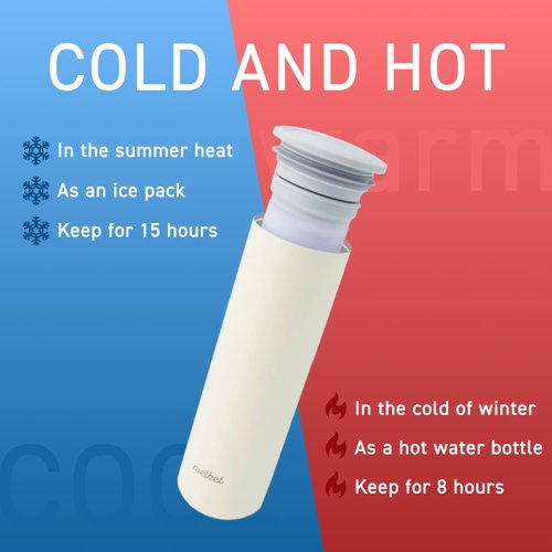 Melket Ice & Hot stick in thermos flask structure, lasts for 15 hours at 30℉/100℉/8 hours instead of hot-water bottle or pocket warmer. Ivory