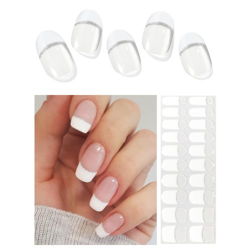 AutyaMee Semi Cured Gel Nail Strips French -20 PCS White Tip Clear Base Gel Nail Stickers | UV Light Required | Gel Nail Wraps, Salon Quality & Easy to Use (A White French Tip)