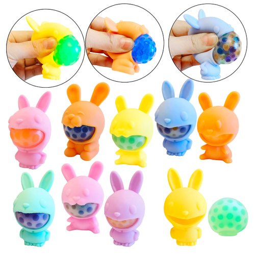 12 Pack Prefilled Easter Eggs with Rabbit Bubbles Squeeze Toys Anti-Anxiety Stress Relief Toys for Easter Basket Stuffers Egg Fillers Party Favors