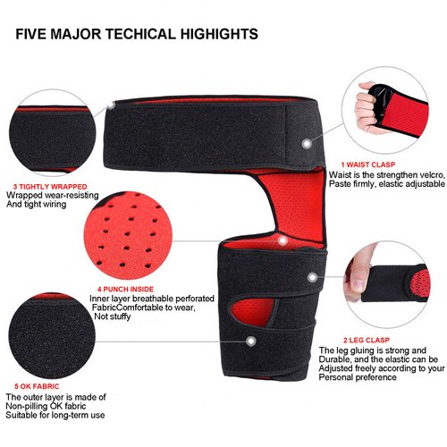 Groin Support Brace, Hip Brace Thigh Compression Sleeve, Men Women Adjustable Groin Compression Wrap Support for Hip Flexor Arthritis, Hamstring, Thigh, Pulled Muscles and Sciatica Nerve Pain Relief