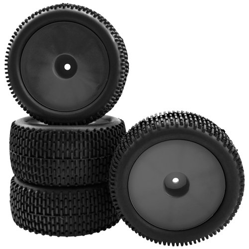 HIRCQOO OD 88mm/3.46" Rubber Tire Front Rear Tyre & Plastic Wheel Rims 12mm Hex Hub Compatible with Redcat Tornado Shockwave HPI HSP Kyosho Losi 1/10 Scale Off Road Buggy (Black)