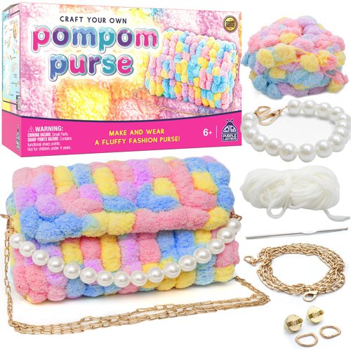 PURPLE LADYBUG Make Your Own Pom poms Purse Kit - Arts and Crafts for Kids Ages 6-8 Girls, Crafts for Girls Ages 6-8, Gifts for Girls 6 7 8 9 10 Year Old, Birthday Gifts, Christmas Gifts for Girls