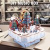 Wooden Music Box Puzzle – DIY Christmas Street View Rotating Music Box Kit, 3D Creative Musical Puzzle Craft Model, Holiday Desk Decor, for Adults, Birthday & Christmas