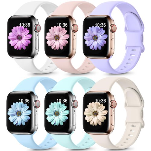 6 Pack Sport Bands Compatible with Apple Watch Band 38mm 40mm 41mm 42mm 44mm 45mm 49mm,Soft Silicone Waterproof Strap for iWatch Ultra2 Series 9 Ultra 8 7 6 5 4 3 2 1 SE Women Men
