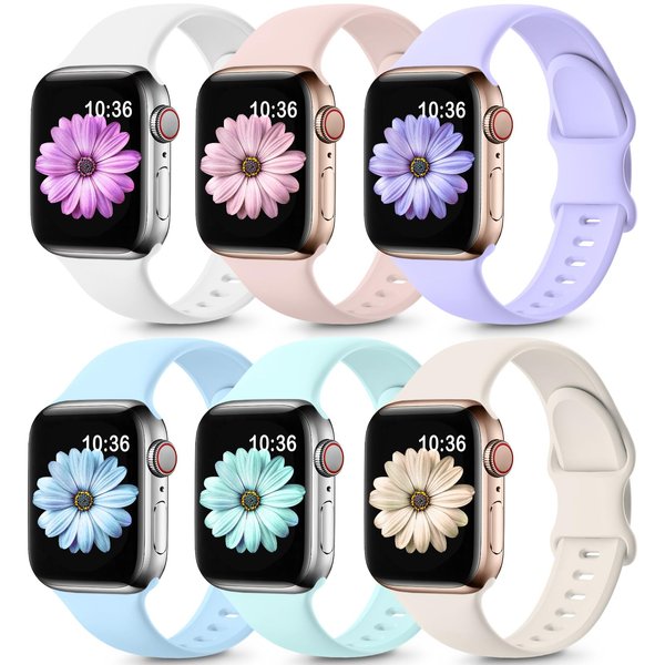 6 Pack Sport Bands Compatible with Apple Watch Band 38mm 40mm 41mm 42mm 44mm 45mm 49mm,Soft Silicone Waterproof Strap for iWatch Ultra2 Series 9 Ultra 8 7 6 5 4 3 2 1 SE Women Men