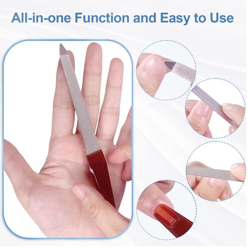 3 Pack Metal Nail File with Sharp Pointed Tip and Leather Sheath Case for Natural Nails, 5 Inches Fingernail Files Stainless Steel Manicure Double Sided Sapphire Grit Nail Filer Silver Brown