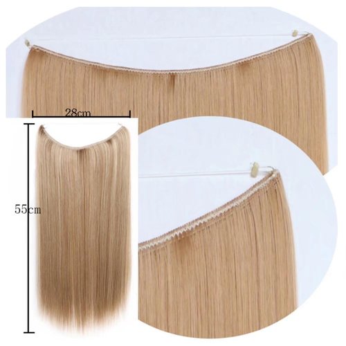 iLUU 22 Inch Synthetic Fiber Hair Extensions Invisible Transparent String Hair Extension Color #27A/613 Honey Blonde/Bleach Blonde 80g Per Package Strong Fishing Line Hair Extensions for Women