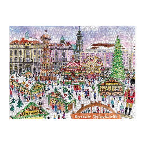 Galison Michael Storrings Christmas Market 1000 Piece Puzzle from Galison - Featuring Beautiful Illustrations of a Festive Snowy Town, 27" x 20", Makes a Wonderful Gift