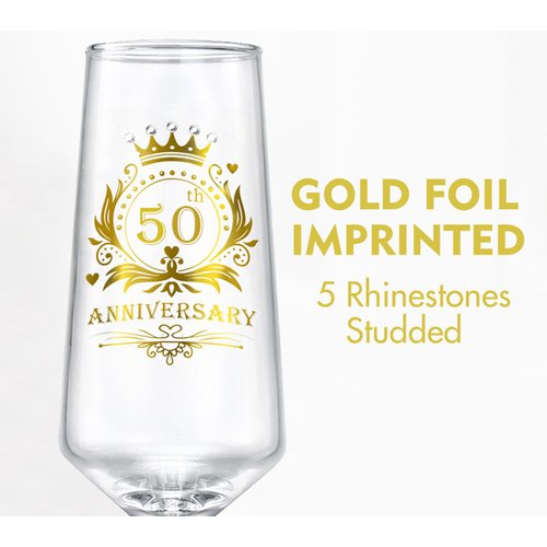 ROXBURGH 50th Wedding Anniversary Champagne Flutes Gifts Rhinestones Studded, 50th Anniversary Decorations 7 OZ Crystal Champagne Glasses Set of 2, Wedding Gifts for Couples, Parents Anniversary
