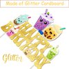 Bubble Birthday Party Cake Topper Bubble Milk Tea Gold Glitter Happy Birthday Cake Topper Funny Boba Tea Birthday Decoration for Bubble Theme Party Pearl Milk Tea Party Baby Shower Supplies