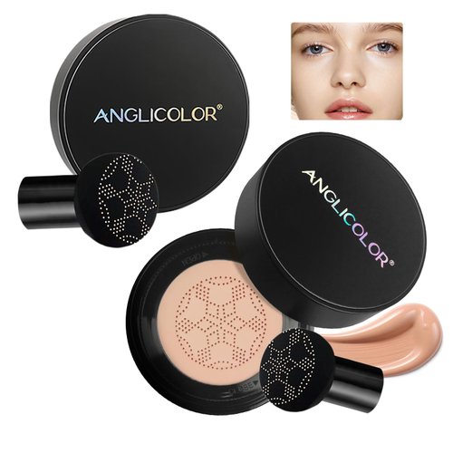 Anglicolor Mushroom Head Air Cushion CC Cream Strong Concealer 2PC,Face Makeup Cushion Foundation Long Lasting,Moisturizing BB Cream Makeup Base Primer Even Skin Tone for All Skin Types (2PC 01, 200g)