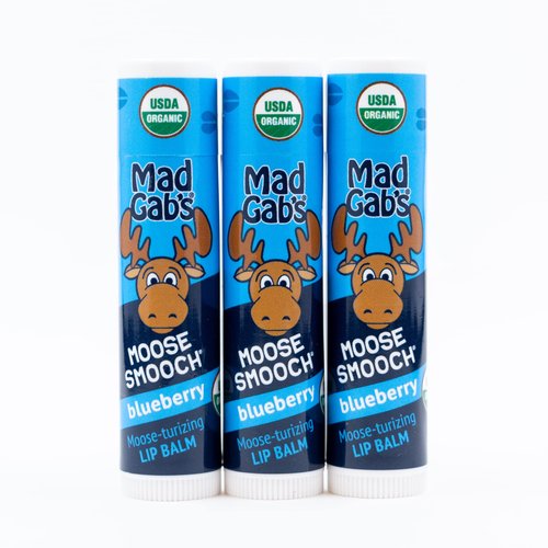Mad Gab's Moose Smooch Blueberry Lip Balm | Moisturizing and Certified Organic | Made with Organic Olive Oil, Beeswax, and Vitamin E | Gift Set (3 Pack)