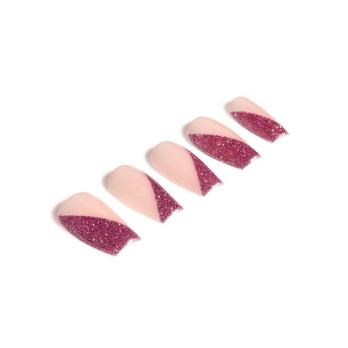 Ardell Nail Addict Press On Nails, Flash & Sparkle - Reflective Glitter with Pink Lightning Design, Easy-to-Apply, Reusable Artificial Nails, Nail Kit, 1-Pack