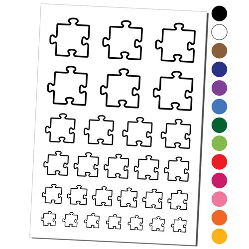 Puzzle Piece Outline Temporary Tattoo Water Resistant Fake Body Art Set Collection - Black (One Sheet)