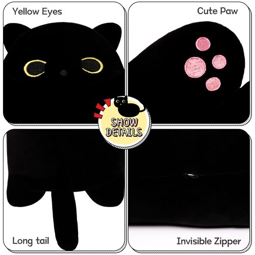 SNOWOLF Black Cat Plush Toy Soft Long Cat Pillow Plushies Doll Stuffed Animal Plush Body Pillow Black Sesame Meowchi Sofa Throw Pillow Decoration Gift for Kids Girl, 70cm/27.5inch