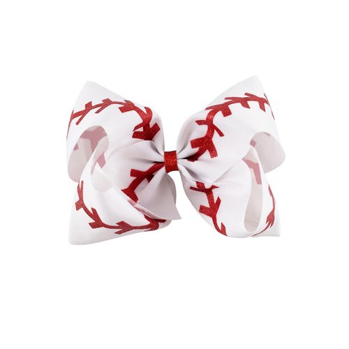 White Softball Hair Clips Bow