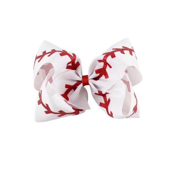 White Softball Hair Clips Bow
